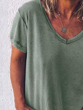 Einfarbiges Kurzarm-T-Shirt mit V-Ausschnitt für Damen